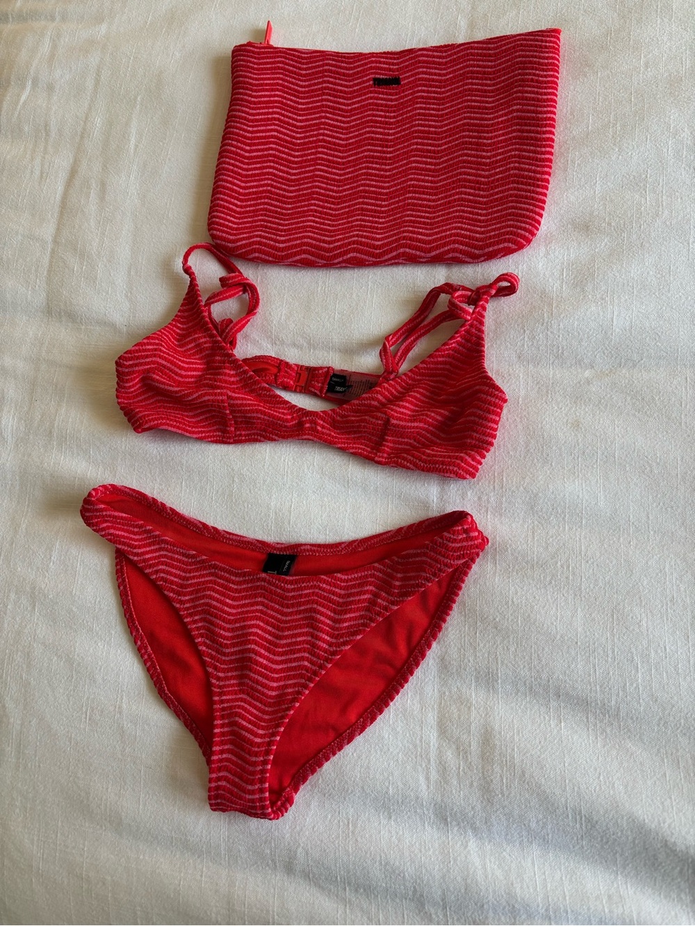 triangl swimwear Red Ribbed Two-Piece Bikini with Striped Detail - Picture 1 of 4